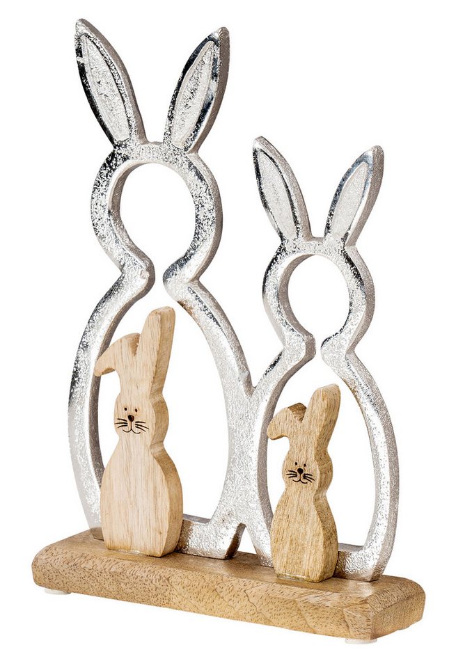 Levandeo® Osterhase, Deko Hase Aufsteller Mangoholz Metall Braun Silber Natur Tischdeko von Levandeo®