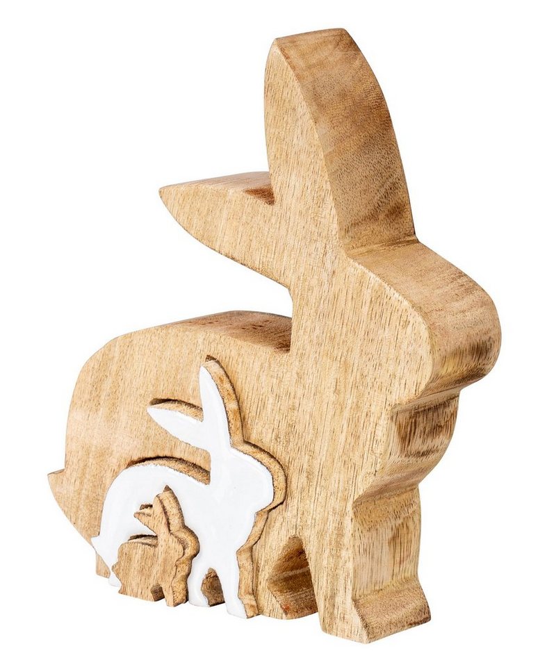 Levandeo® Osterhase, Hase Familie Holz Natur Braun Weiß Mangoholz Tischdeko Aufsteller von Levandeo®