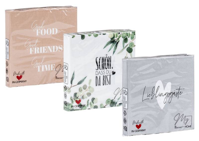 Levandeo® Papierserviette, 3er Set Servietten je 20 Stück Lieblingsgäste 33x33cm FSC 3-lagig von Levandeo®