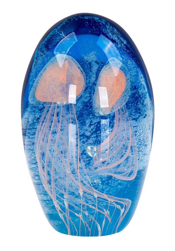 Levandeo® Skulptur, Design Glas Skulptur H13cm Blau Weiß Qualle Kunst Unikat von Levandeo®