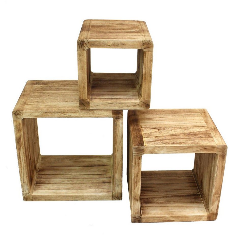 Levandeo® Standregal, 3er Set Regal-Cube 44x35cm Holzregal Holz Board Used-Design von Levandeo®