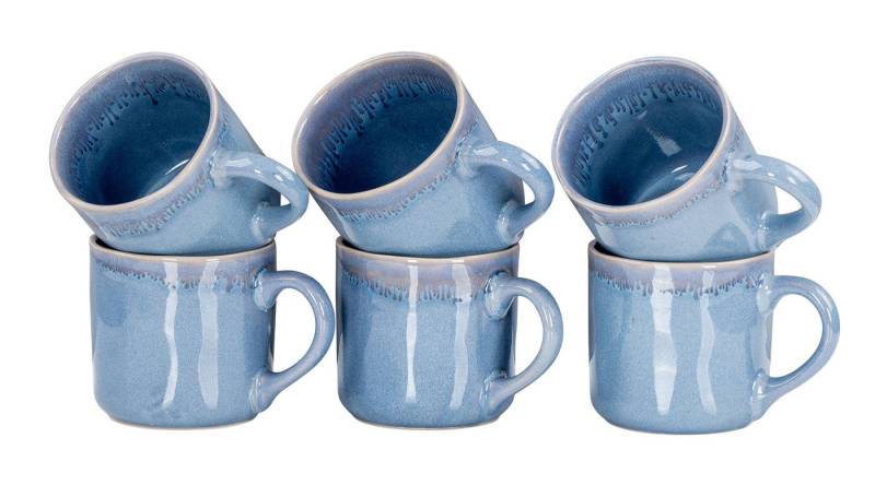 Levandeo® Tafelservice, 6er Set Steingut Becher 350ml Tasse Blau Kaffeepott Tasse Modern von Levandeo®