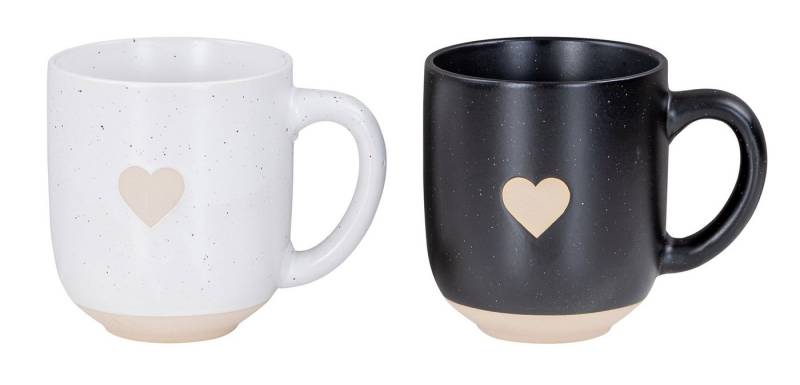 Levandeo® Tasse, 2er Set Steingut Tassen Schwarz Weiß 300ml Herz Kaffeebecher von Levandeo®