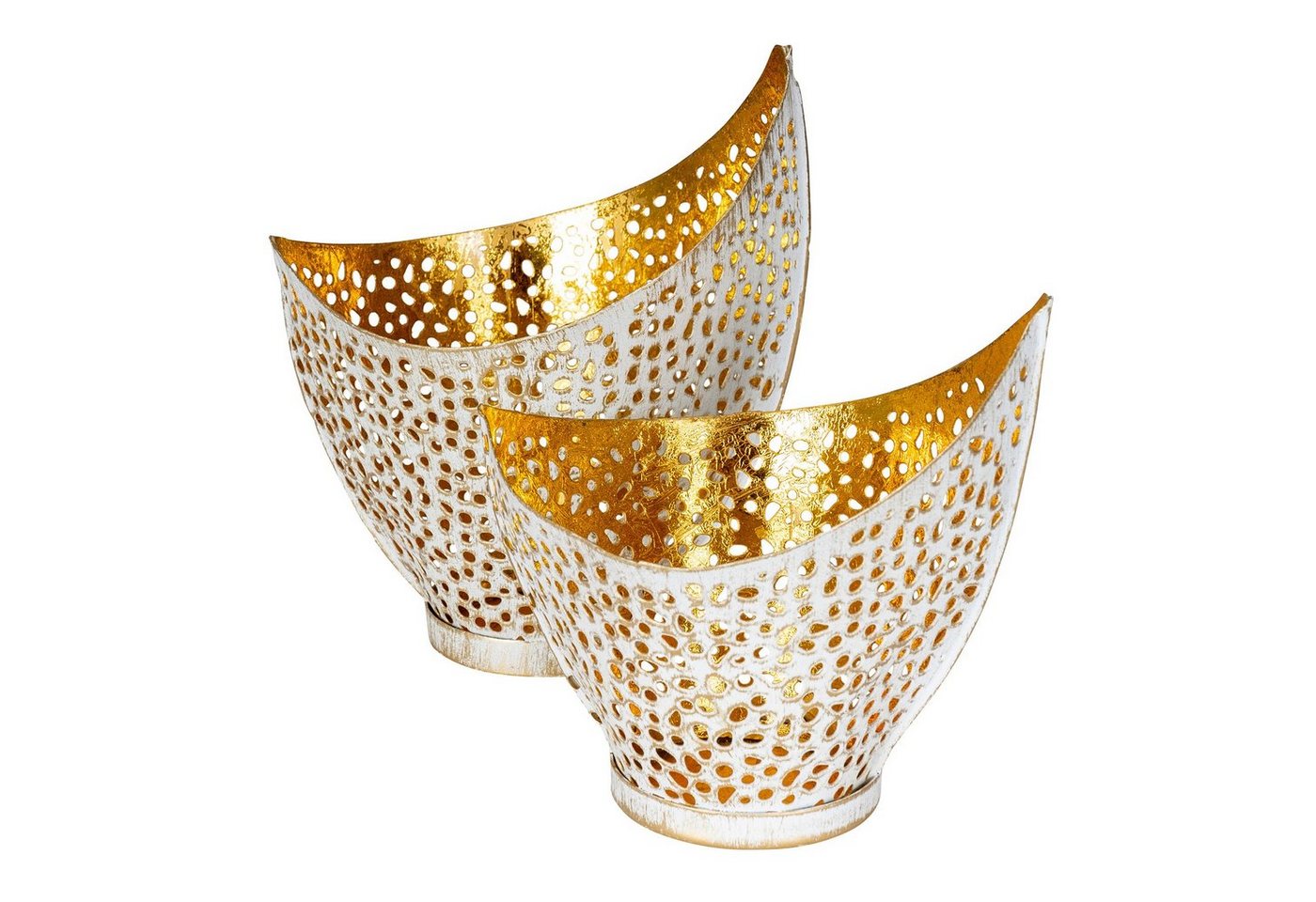 Levandeo® Teelichthalter, 2er Set Design Teelichthalter Weiß Gold Windlicht Metall von Levandeo®