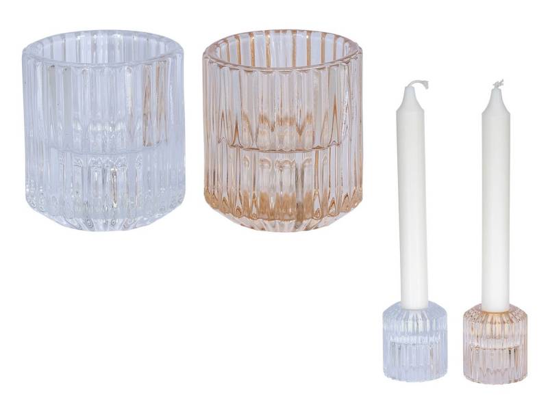 Levandeo® Teelichthalter, 2er Set Kerzenständer Stabkerzen Glas Transparent 2in1 Kerzenhalter von Levandeo®