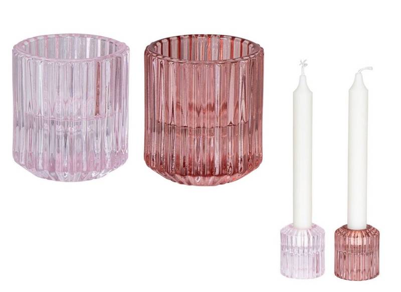 Levandeo® Teelichthalter, 2er Set Kerzenständer für Stabkerzen Glas Rosa Pink 2in1 von Levandeo®