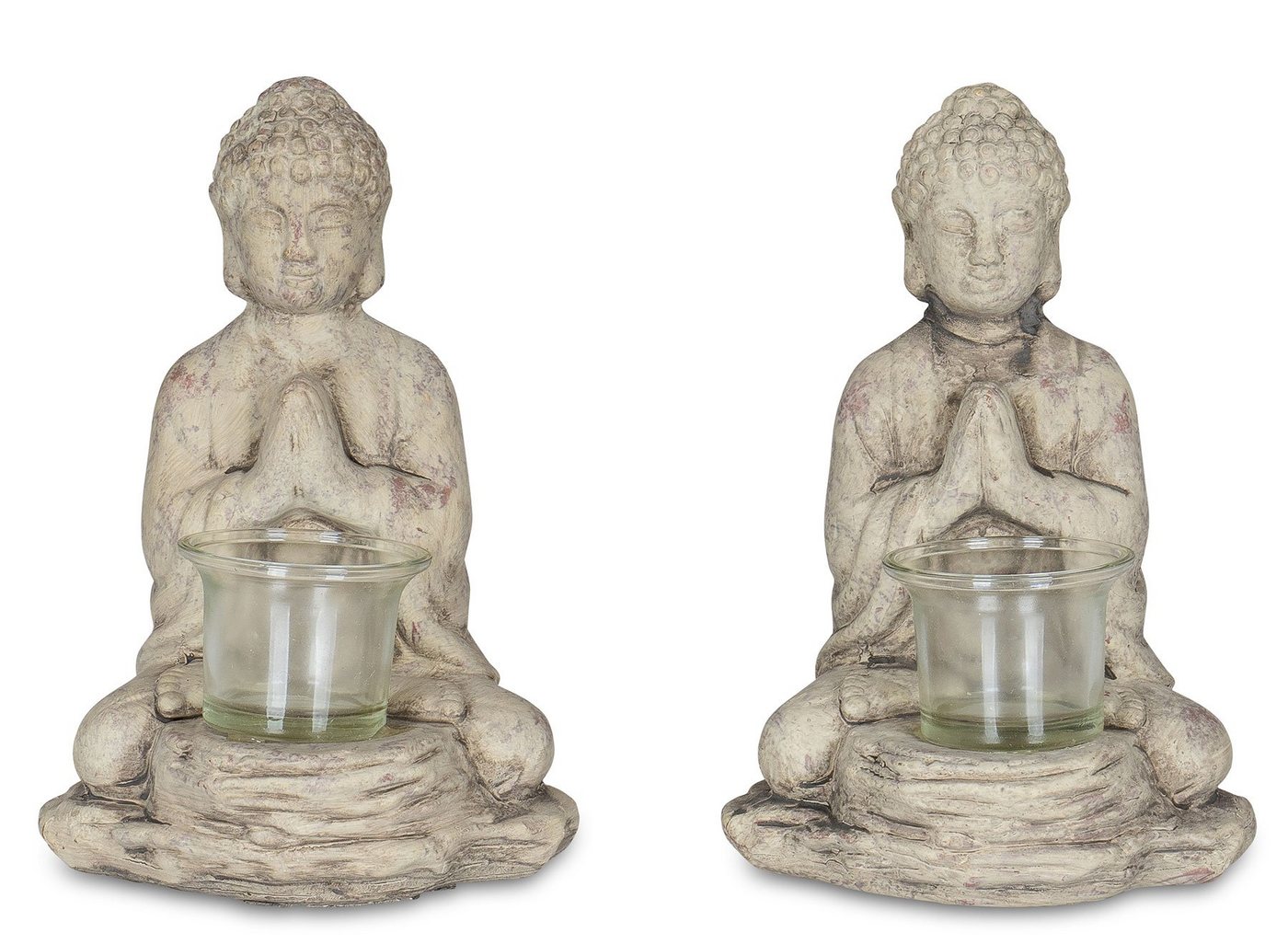 Levandeo® Teelichthalter, 2er Set Teelichthalter Buddha Figur Keramik je 19cm hoch Grau von Levandeo®