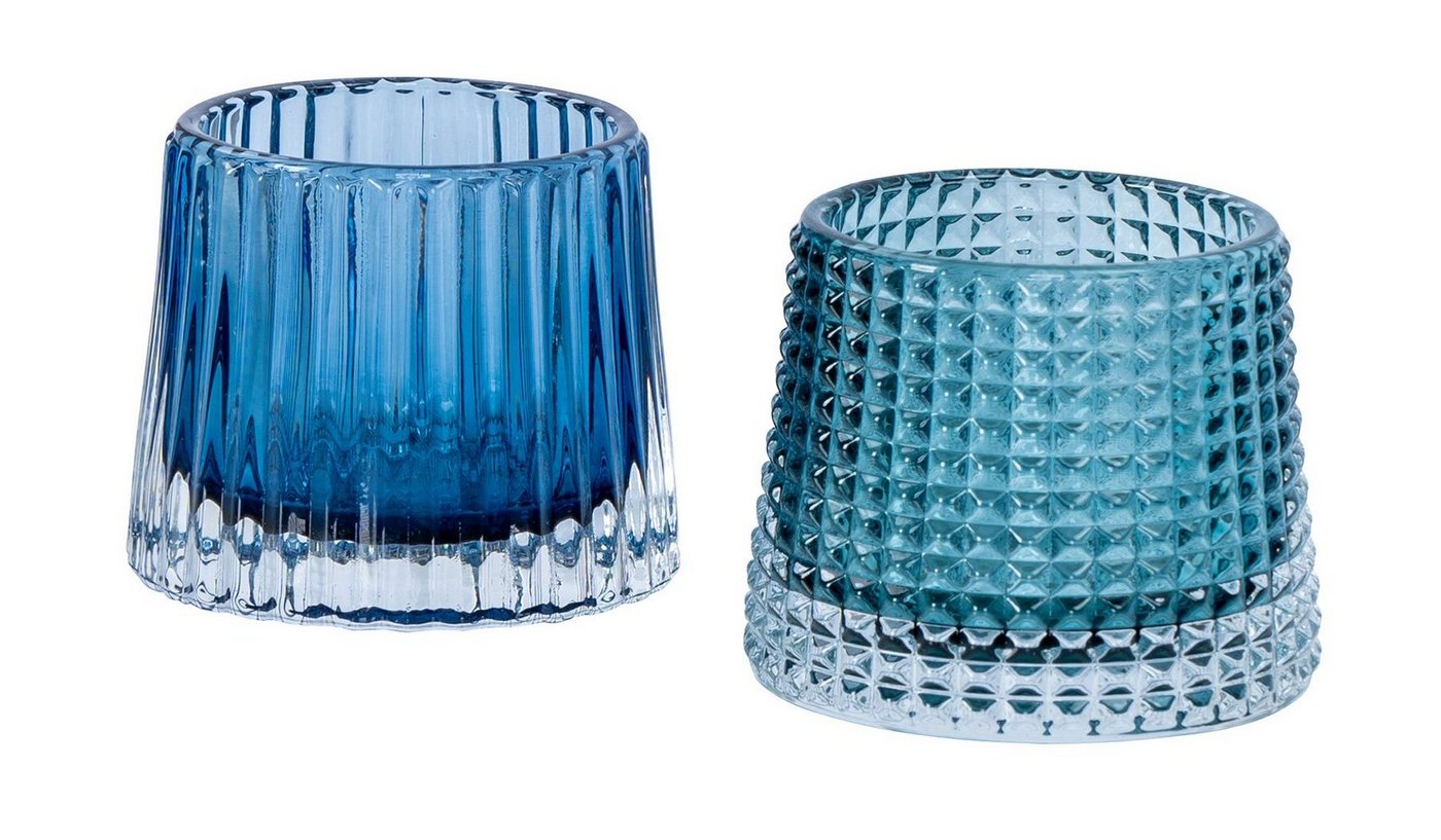 Levandeo® Teelichthalter, 2er Set Teelichthalter H7cm Glas Blau Kerzenhalter Tischdeko Kerzen von Levandeo®