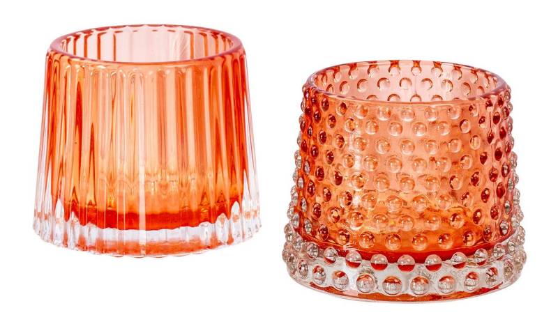 Levandeo® Teelichthalter, 2er Set Teelichthalter H7cm Glas Orange Kerzenhalter Tischdeko Kerzen von Levandeo®