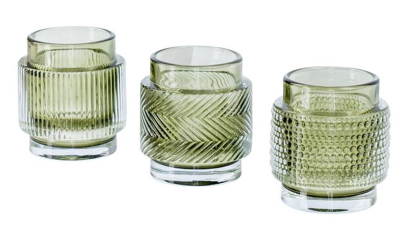 Levandeo® Teelichthalter, 3er Set Teelichthalter Glas Grün H8cm Kerzenhalter Vintage Retro von Levandeo®