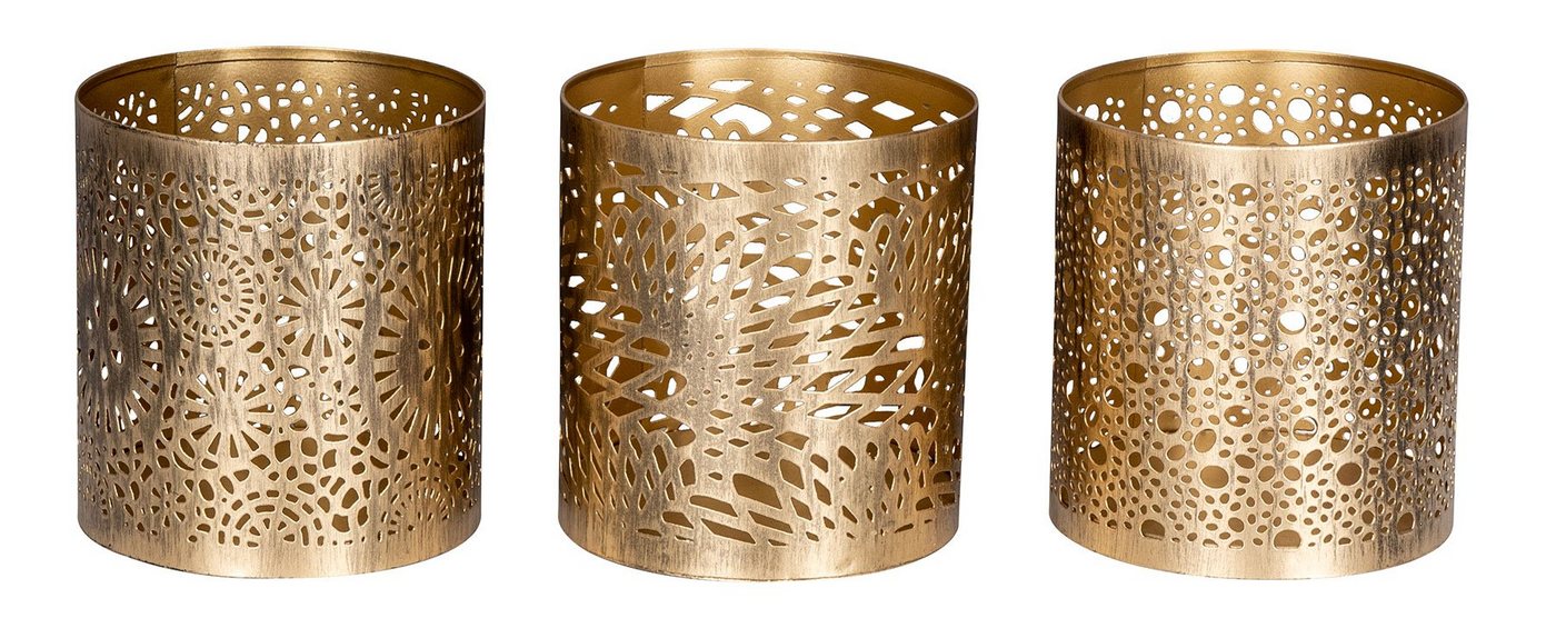 Levandeo® Teelichthalter, 3er Set Windlicht H11cm Gold Metall Teelichthalter Kerze Deko von Levandeo®
