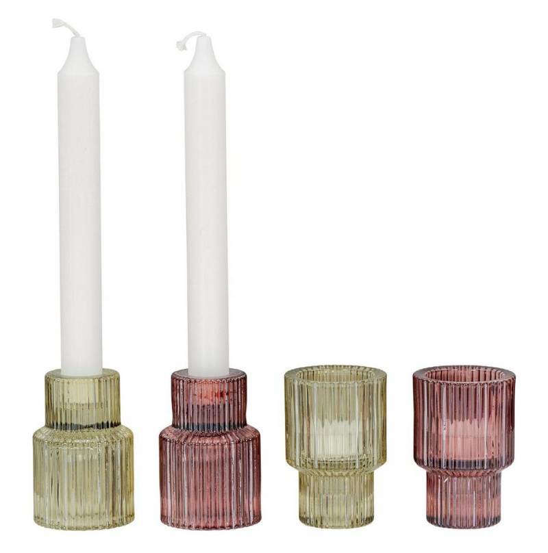 Levandeo® Teelichthalter, 4er Set Kerzenständer Glas Rot Grün Stabkerzen Teelichthalter von Levandeo®
