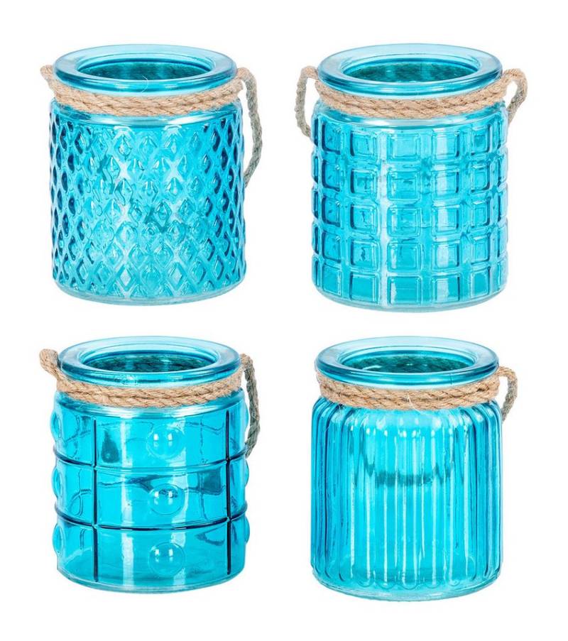 Levandeo® Teelichthalter, 4er Set Teelichthalter Glas H10cm Türkis Windlicht Tischdeko von Levandeo®
