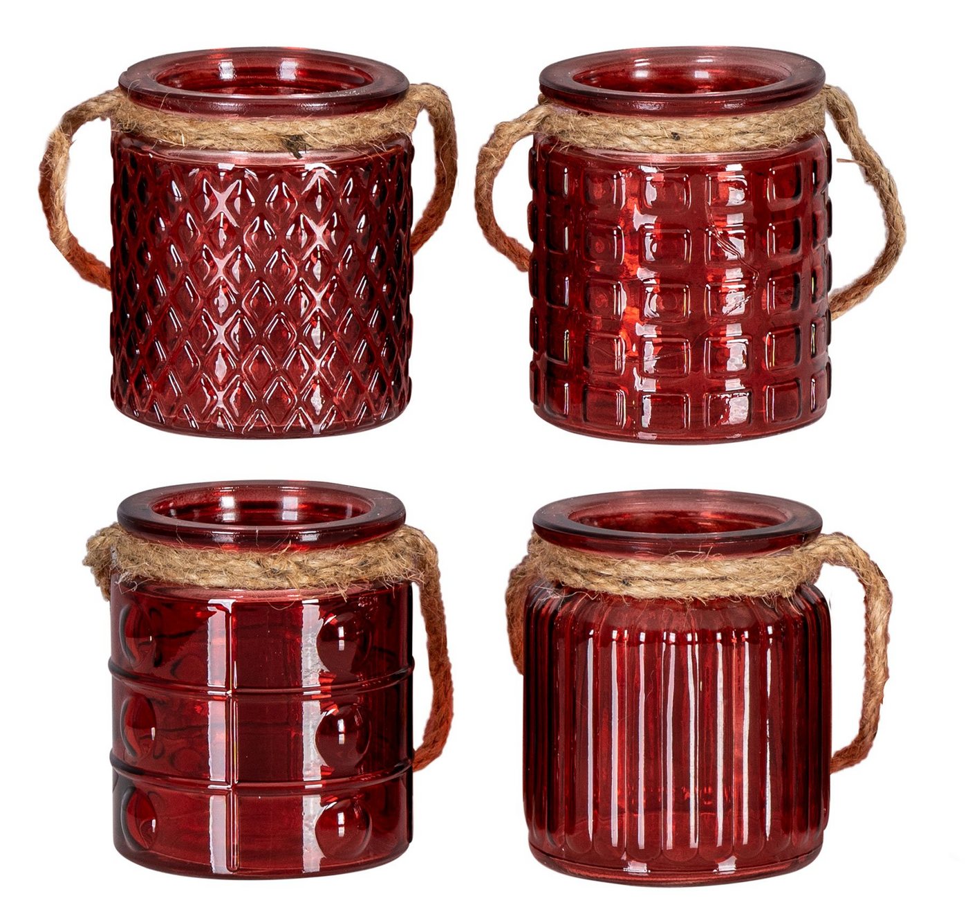 Levandeo® Teelichthalter, 4er Set Windlicht H10cm Glas Rot Bordeaux Teelichthalter Tischdeko von Levandeo®