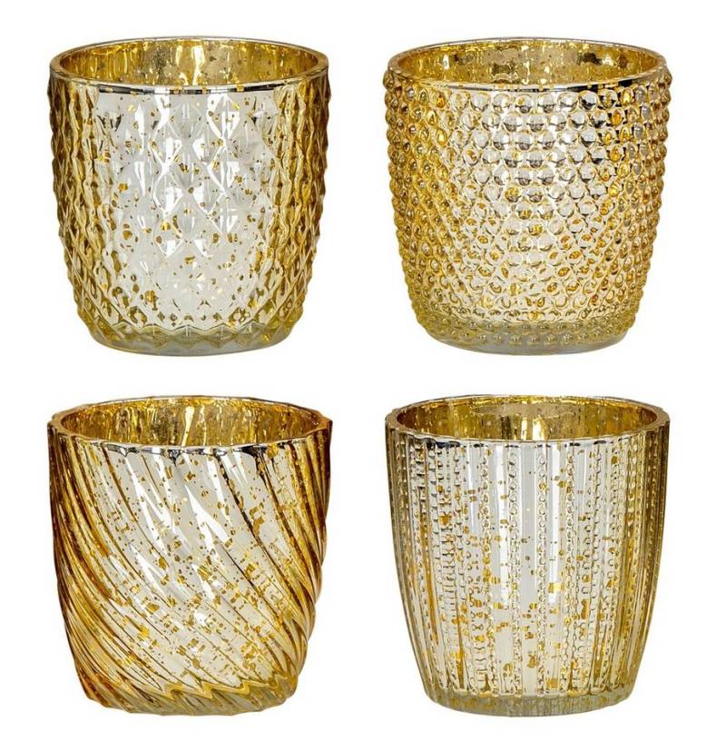 Levandeo® Teelichthalter, 4er Set Windlicht H9cm Glas Gold Teelichthalter Tischdeko Kerzen von Levandeo®