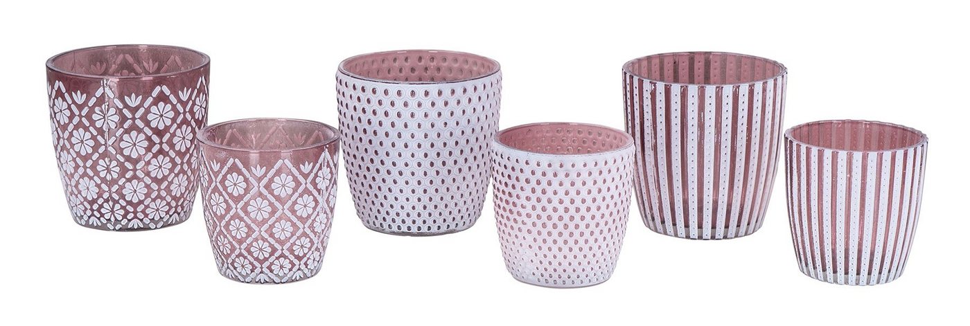 Levandeo® Teelichthalter, 6er Set Teelichthalter Rosa Weiß Glas Windlicht Tischdeko von Levandeo®