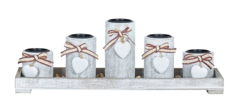 Levandeo® Teelichthalter mit Tablett, Teelichthalter Set Tablett 39x15x12cm Holz Shabby Chic Vintage von Levandeo®