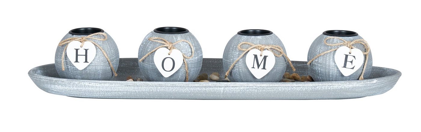 Levandeo® Teelichthalter mit Tablett, Teelichthalter Set Tablett Holz Home Grau Shabby Chic Vintage von Levandeo®