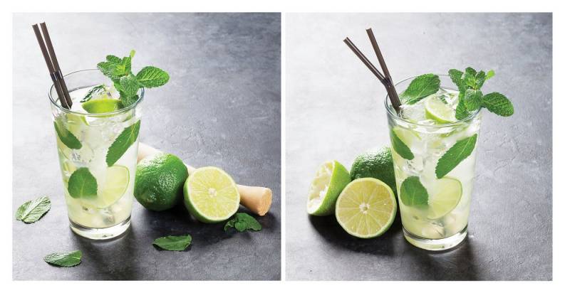 Levandeo® Wandbild, 2er Set Glasbild 30x30cm Wandbild Glas Cocktail Mojito Lime Küche von Levandeo®