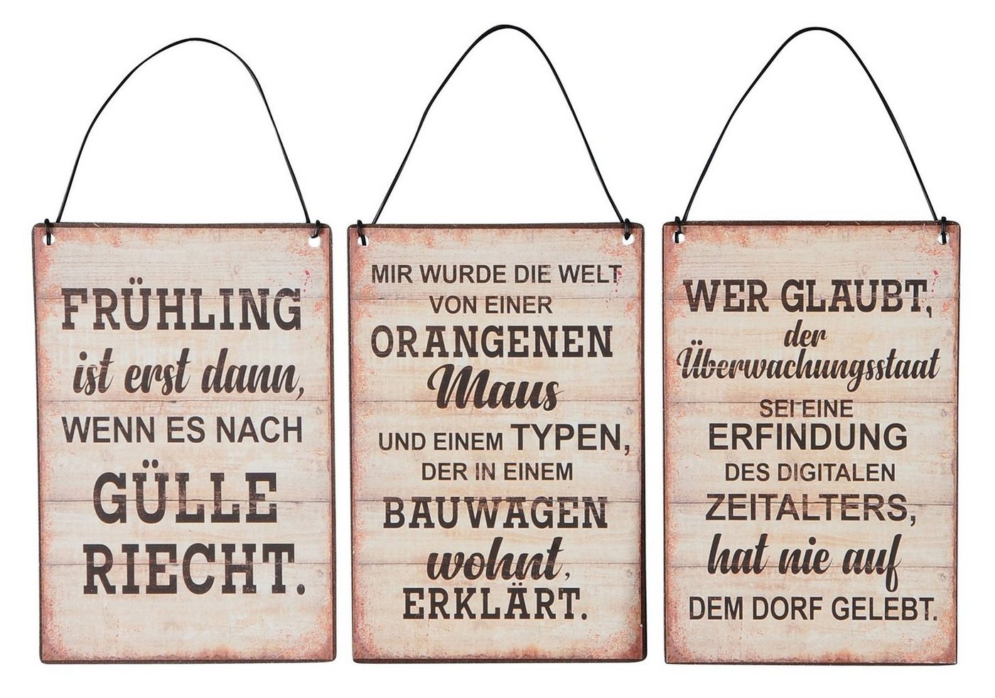 Levandeo® Wandbild, 3er Set Blechschilder H15cm Sprüche Dorfleben Wandbild Wanddeko Deko von Levandeo®