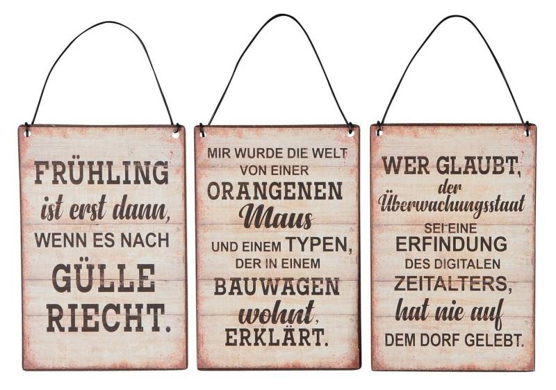 Levandeo® Wandbild, 3er Set Blechschilder H15cm Sprüche Dorfleben Wandbild Wanddeko Deko von Levandeo®