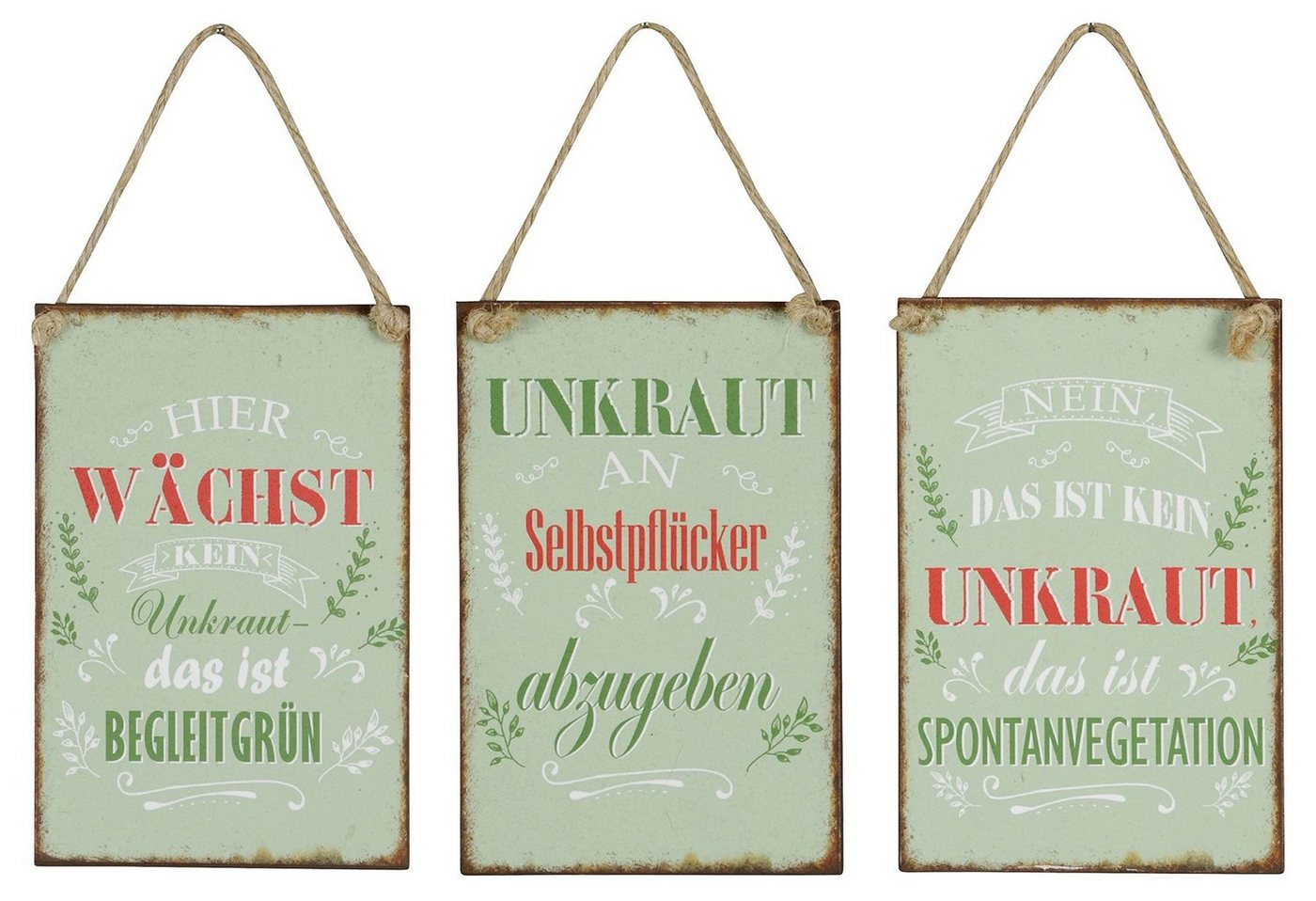 Levandeo® Wandbild, 3er Set Blechschilder H15cm Sprüche Garten Unkraut Wandbild Wanddeko von Levandeo®