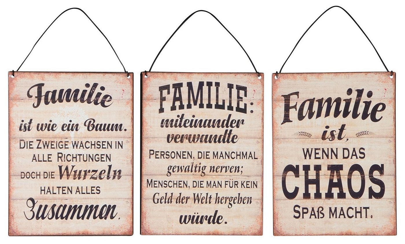 Levandeo® Wandbild, 3er Set Blechschilder H20cm Familie Sprüche Braun Schwarz Wandbild von Levandeo®