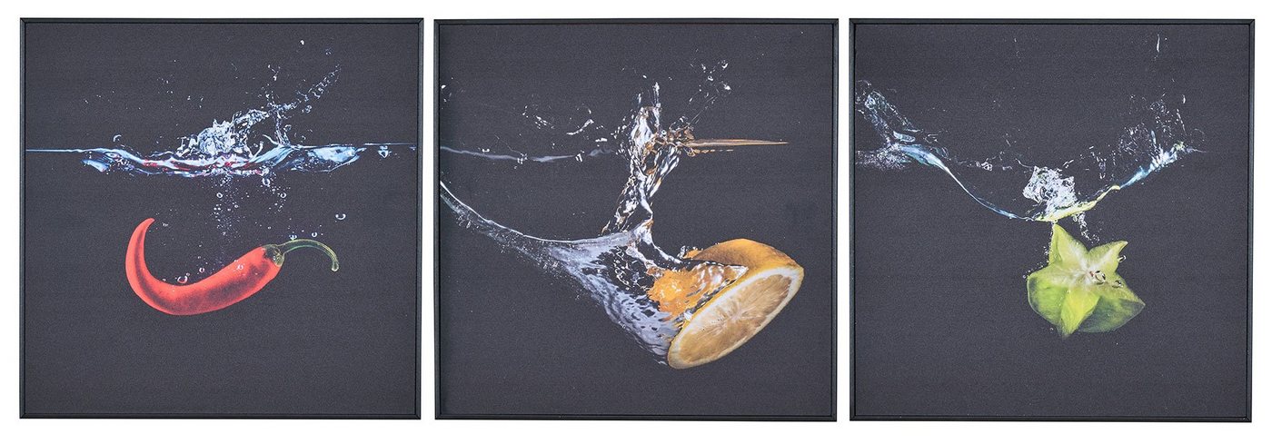 Levandeo® Wandbild, 3er Set Wandbild je 30x30cm Rahmen Schwarz Früchte im Wasser von Levandeo®