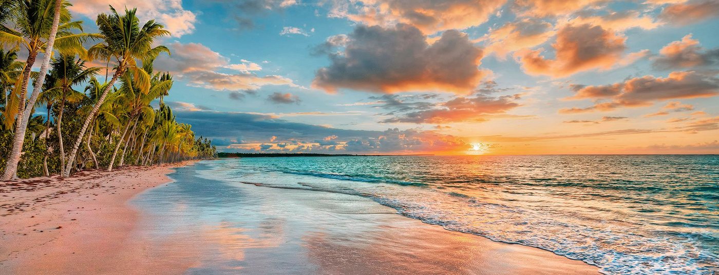 Levandeo® Wandbild, Glasbild 80x30cm Wandbild Glas Beach Hawaii Strand Meer Urlaub Deko von Levandeo®