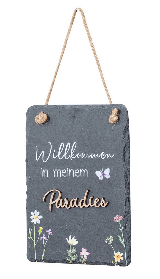 Levandeo® Wandbild, Schiefertafel Willkommen 15x20cm Paradies Gartendeko Wanddeko von Levandeo®