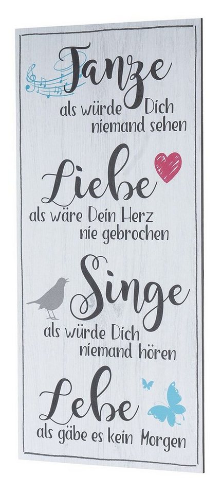 Levandeo® Wandbild, Wandbild 20x40cm Tanze Liebe Singe Lebe Spruch Wandschild Wanddeko von Levandeo®