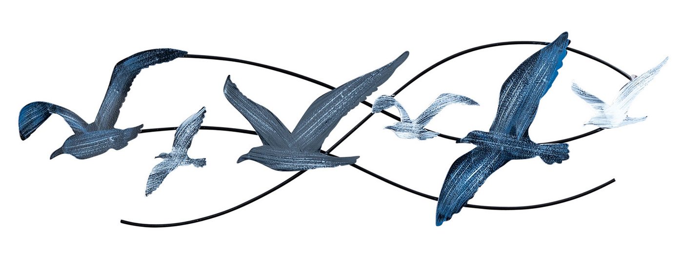 Levandeo® Wandbild, Wandbild Metall Möwen L60cm Blau Grau Creme Maritim Wanddeko von Levandeo®