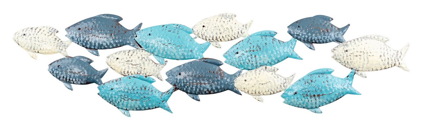 Levandeo® Wandbild, Wandskulptur Fische L75cm Wandbild Blau Grau Creme Maritim Wanddeko von Levandeo®