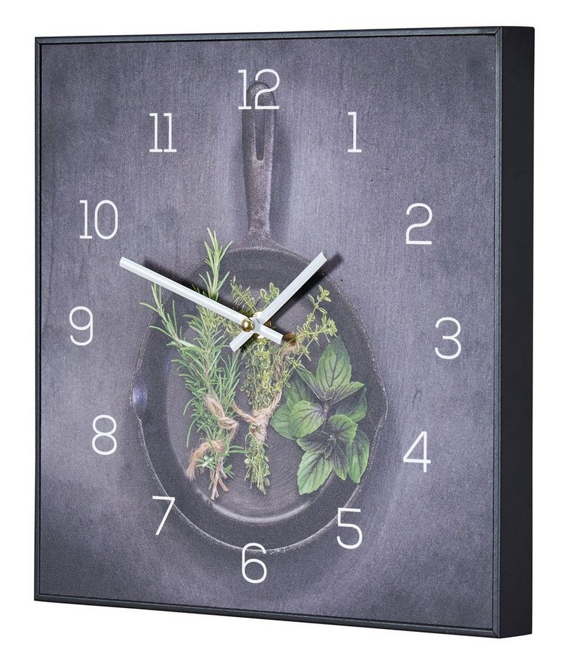Levandeo® Wanduhr (Wanduhr 30x30cm Uhr PVC Rahmen Schwarz Küche Kräuter Pfanne) von Levandeo®