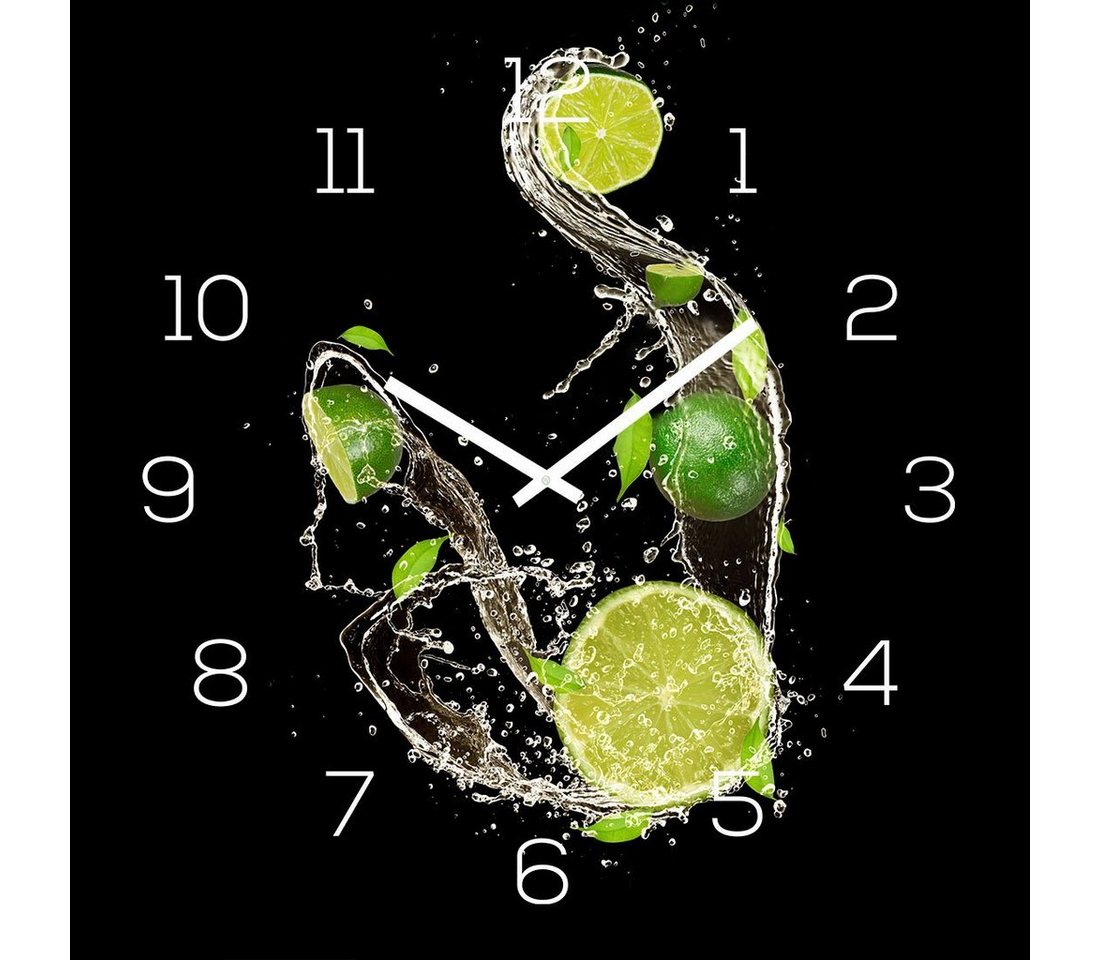 Levandeo® Wanduhr (Wanduhr Alu-Dibond 30x30cm Uhr Alubild Limette Frucht Cocktail Bar) von Levandeo®