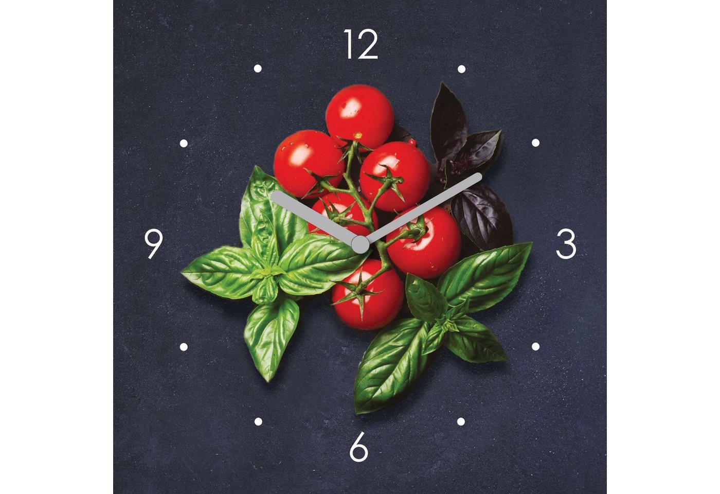 Levandeo® Wanduhr (Wanduhr Glas 20x20cm Tomate Basilikum Uhr Glasbild Küche Küchenbild) von Levandeo®