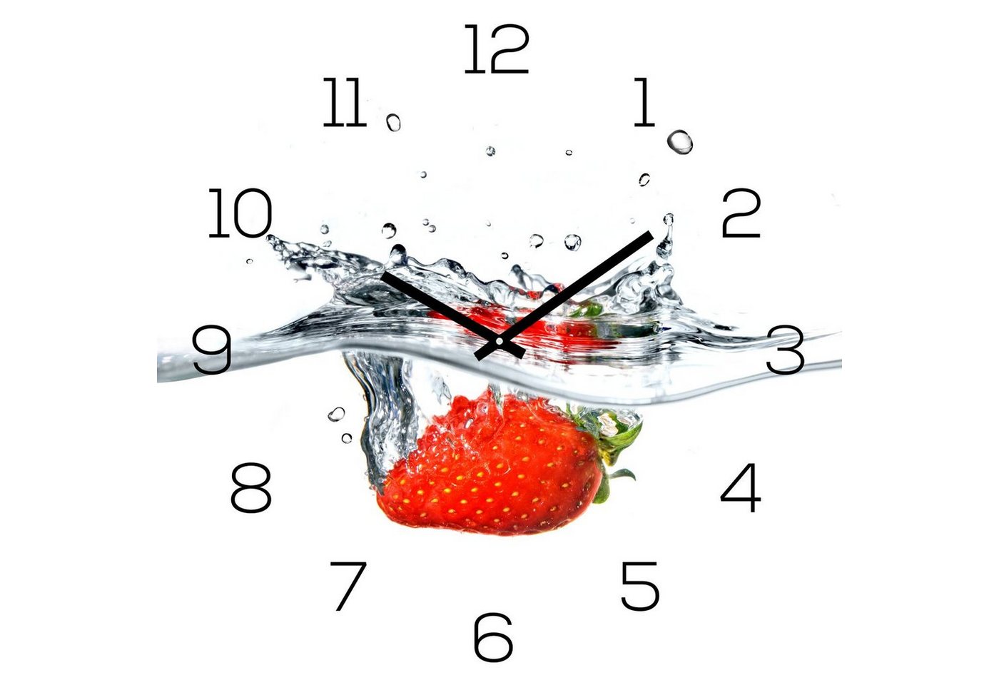 Levandeo® Wanduhr (Wanduhr Glas 30x30cm Uhr Glasbild Erdbeere Rot Wasser Frucht Fruit) von Levandeo®