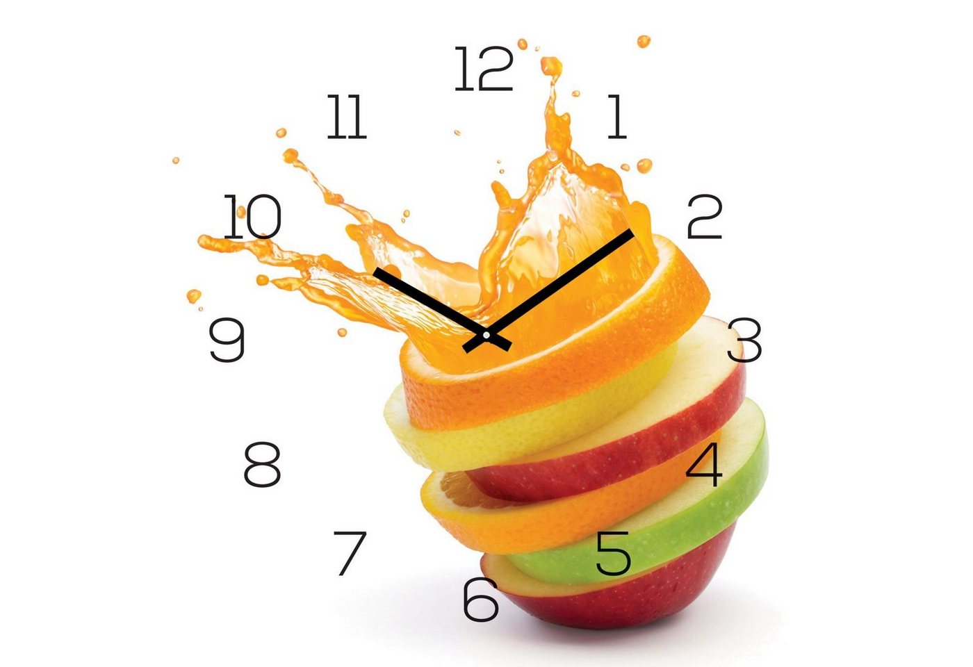 Levandeo® Wanduhr (Wanduhr Glas 30x30cm Uhr Glasbild Orange Apfel Wasser Frucht Küche) von Levandeo®