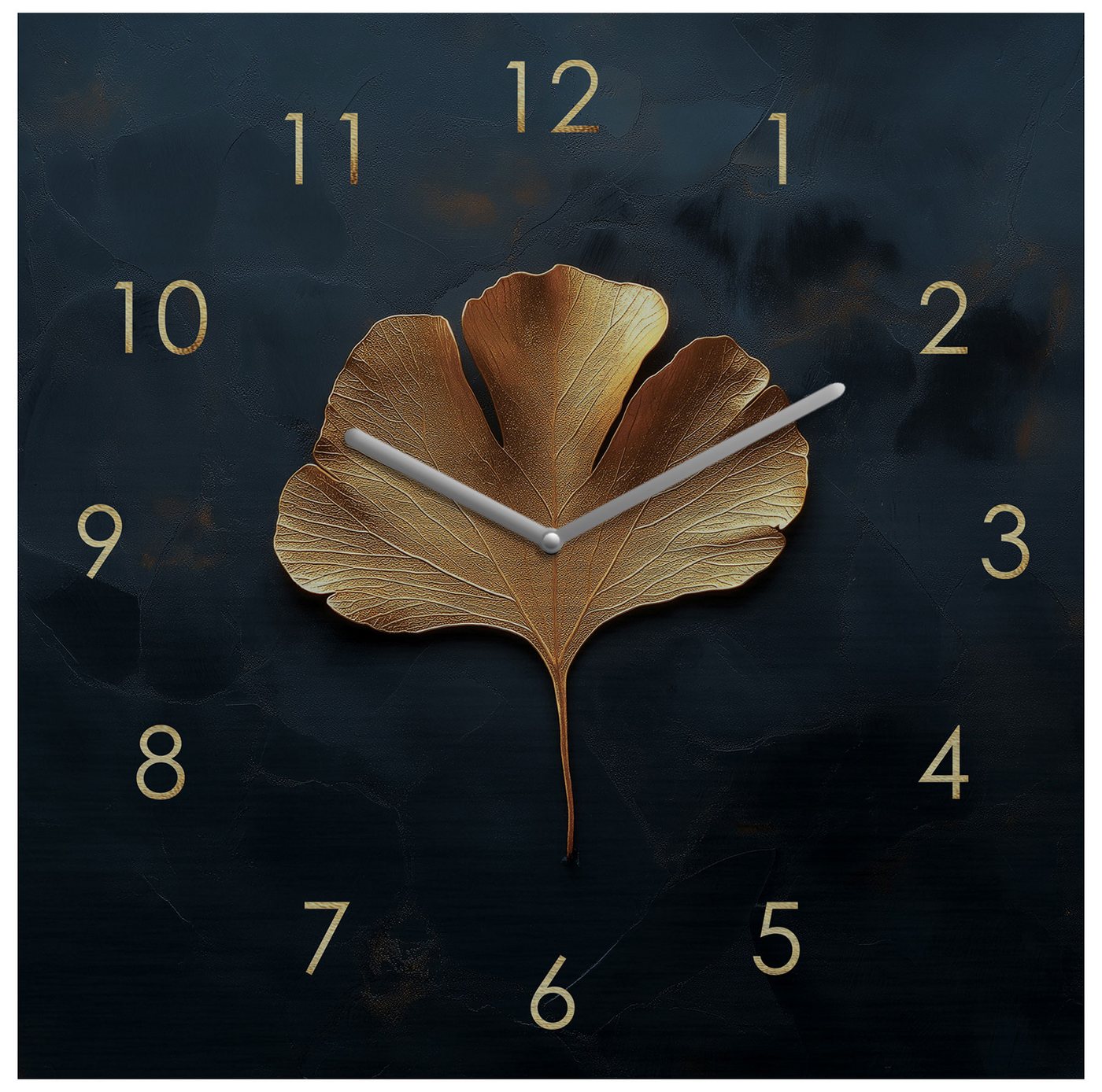 Levandeo® Wanduhr (Wanduhr Metall 20x20cm Schwarz Gold Wanddeko Ginkgo Blatt Edel Design) von Levandeo®