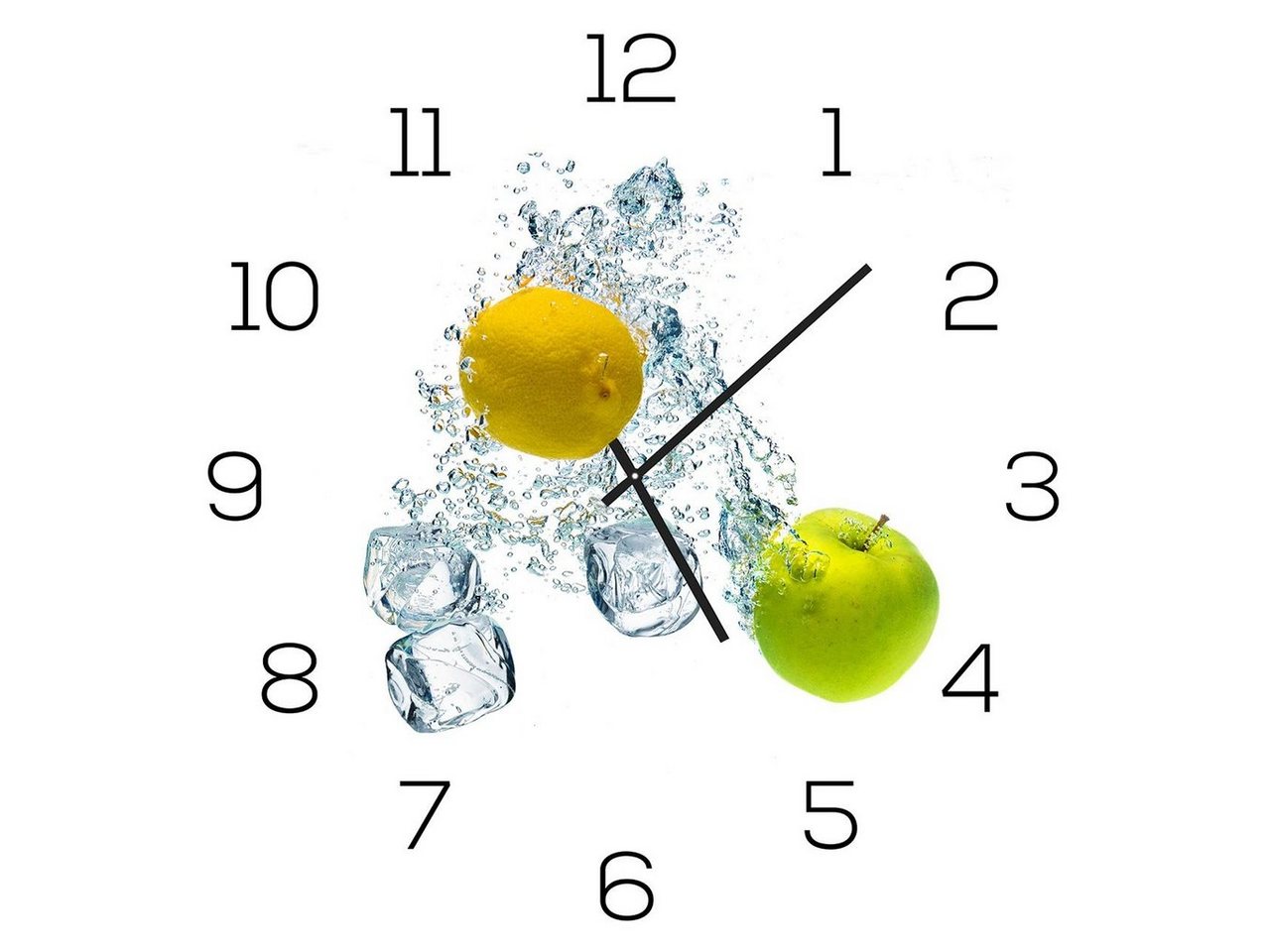 Levandeo® Wanduhr (Wanduhr aus Glas 30x30cm Uhr als Glasbild Küche Apfel Zitrone) von Levandeo®