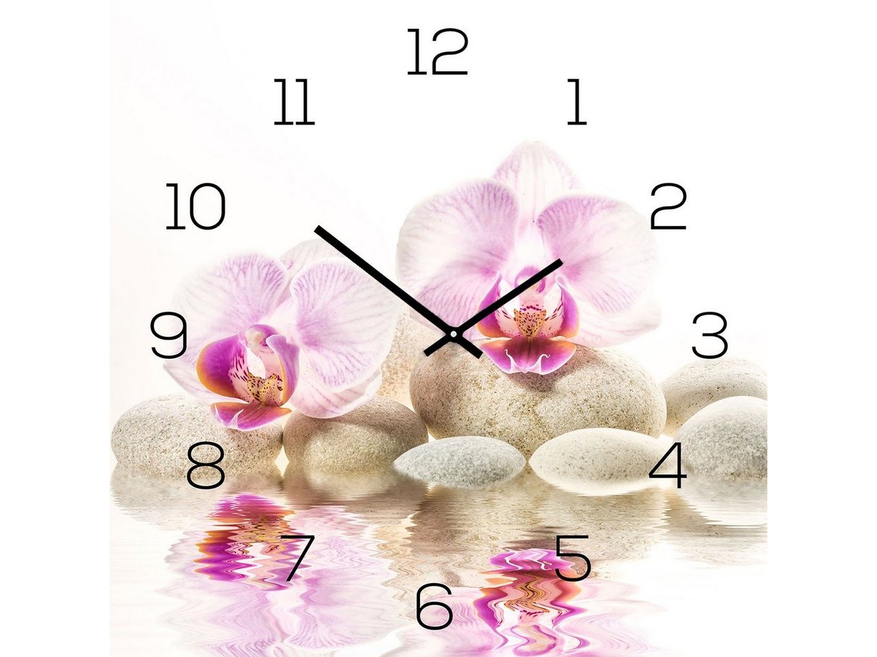 Levandeo® Wanduhr (Wanduhr aus Glas 30x30cm Uhr als Glasbild Rosa Orchidee) von Levandeo®