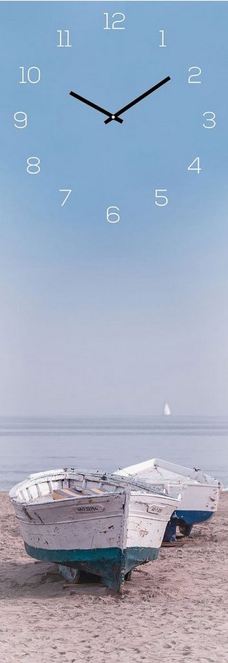 Levandeo® Wanduhr (levandeo Wanduhr Glas 20x60cm Glasuhr Uhr Glasbild Boot Strand Beach) von Levandeo®