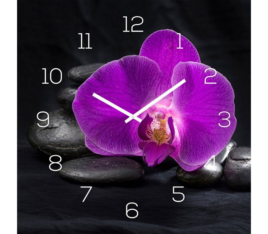 Levandeo® Wanduhr (levandeo Wanduhr Glas 30x30cm Glasuhr Uhr Glasbild Rosa Orchidee) von Levandeo®