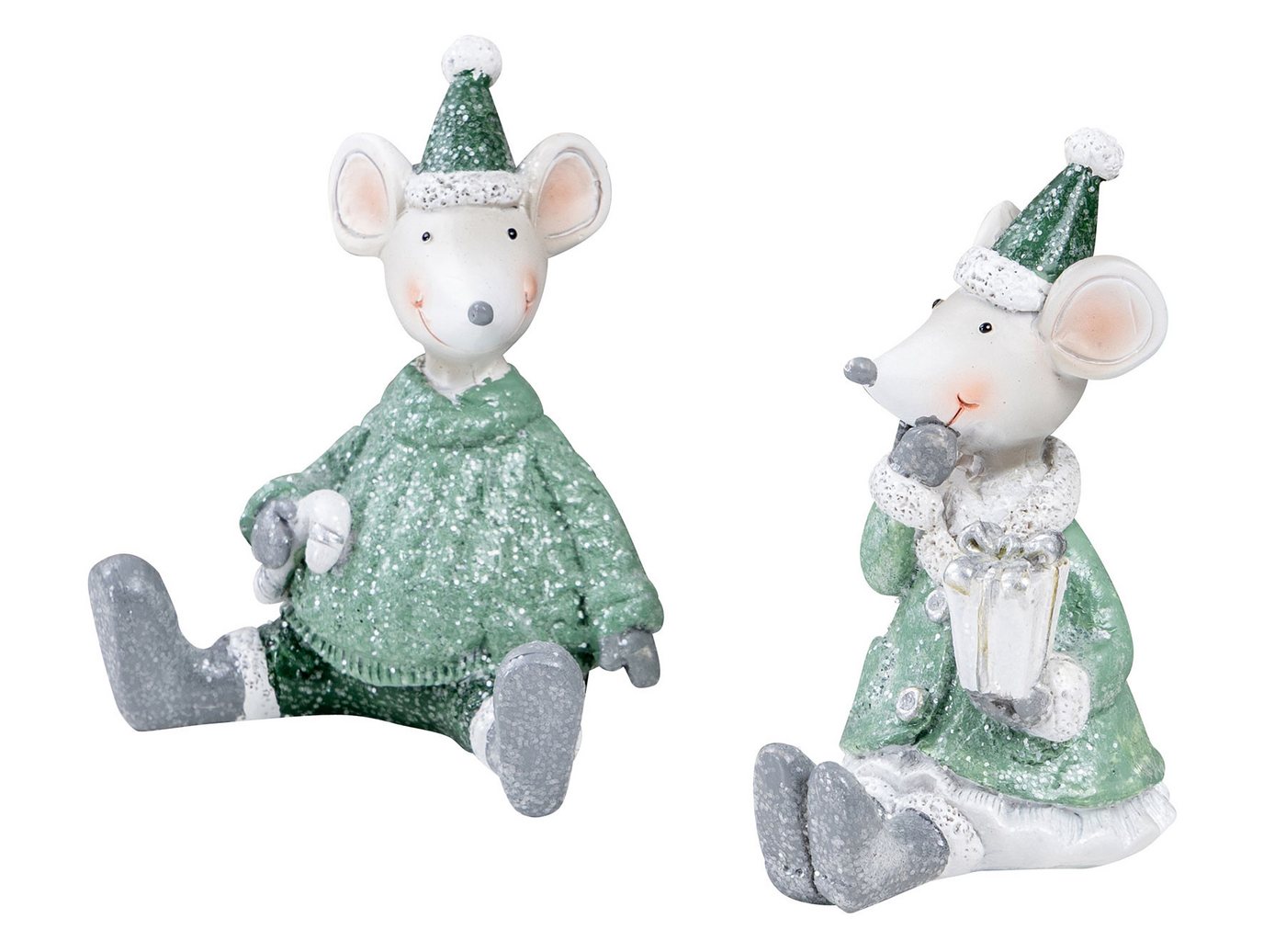 Levandeo® Weihnachtsfigur, 2er Set Mäuse Weihnachten Deko Kunstharz Grün Weiß Weihnachtsdeko von Levandeo®
