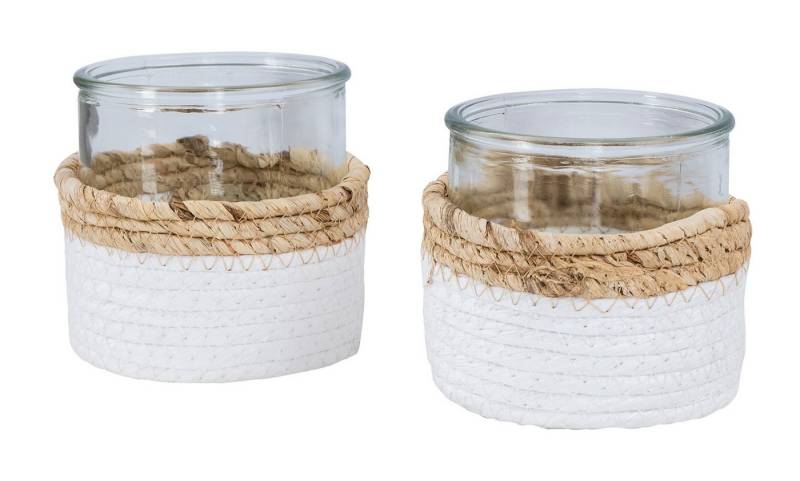 Levandeo® Windlicht, 2er Set Glas Windlicht H10cm Natur Weiß Teelichthalter Kerzenhalter von Levandeo®