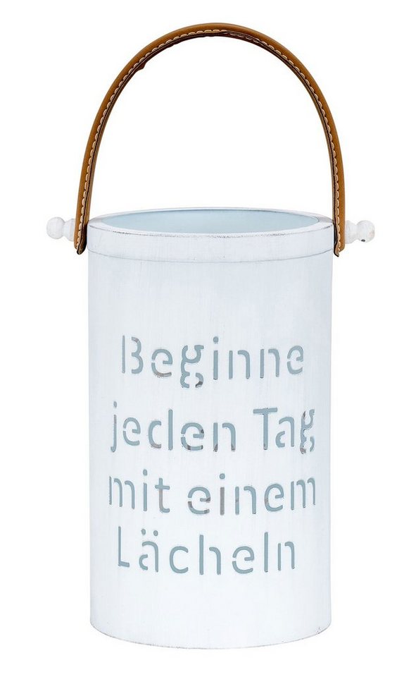 Levandeo® Windlicht, Metall Windlicht Spruch H26cm Weiß Laterne Leder Griff Kerzenhalter von Levandeo®