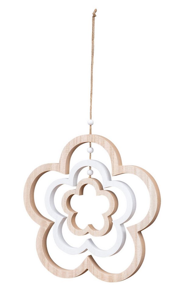 Levandeo® Windspiel, Deko Blume Mobile H35cm Windspiel MDF Holz Natur Weiß Holzblume von Levandeo®