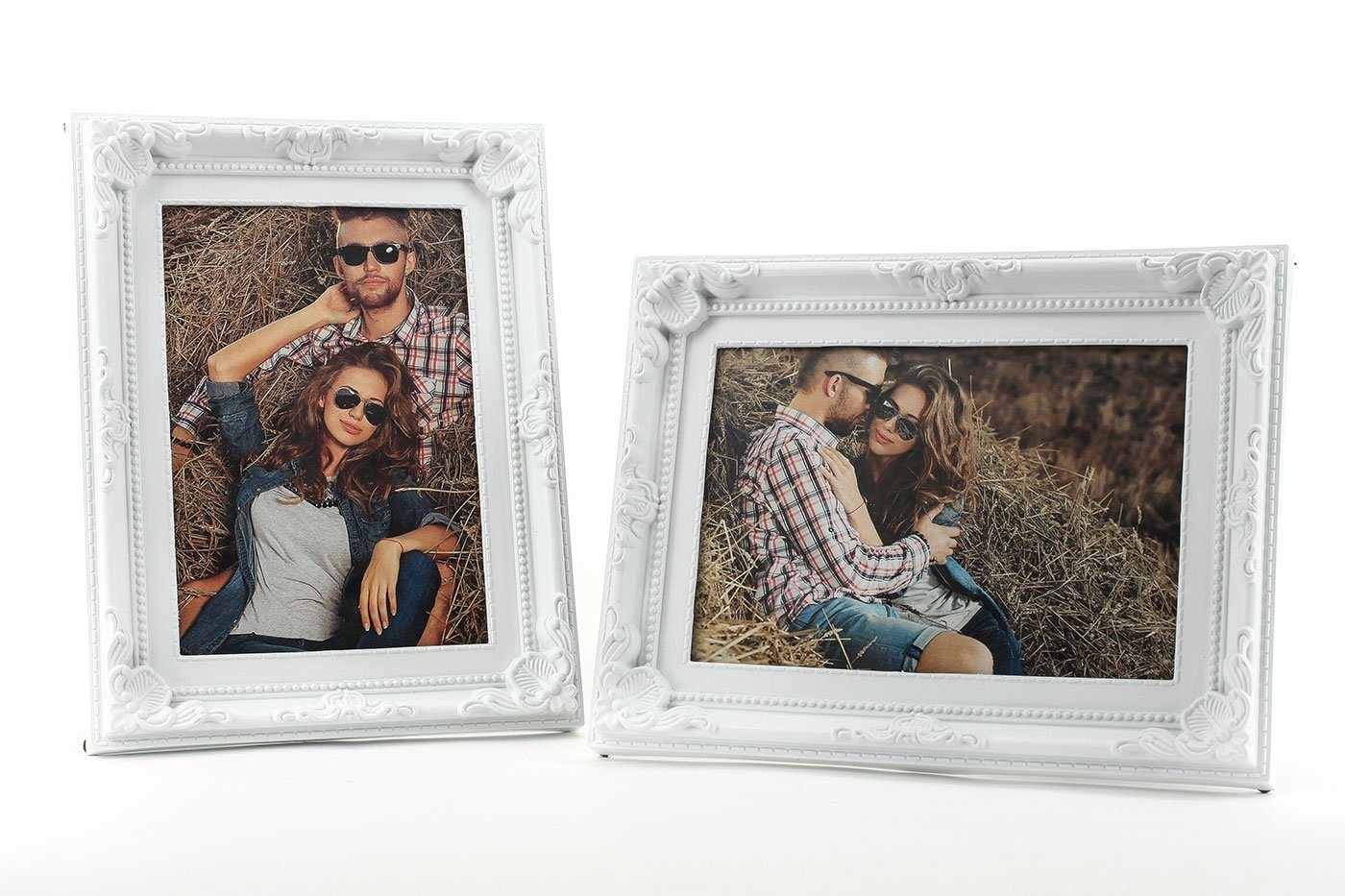 Levandeo® Bilderrahmen, 2er Set Fotorahmen je 1 Foto weiß 13x18 - Barock Landhaus Shabby von Levandeo
