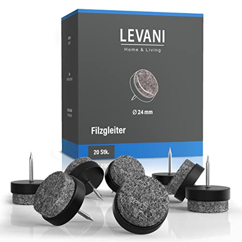 Levani® Filzgleiter für Stühle (20 Stück) - Möbelgleiter 20mm - Stuhlgleiter mit weichem Filz - Stuhl Filzgleiter - Gleiter für Stühle -Möbel Filz selbstklebend für Möbelfüße (Schwarz, 24 mm) von Levani