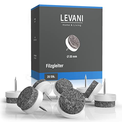 Levani® Filzgleiter für Stühle (20 Stück) - Möbelgleiter 20mm - Stuhlgleiter mit weichem Filz - Stuhl Filzgleiter - Gleiter für Stühle -Möbel Filz selbstklebend für Möbelfüße (Weiß, 20 mm) von Levani
